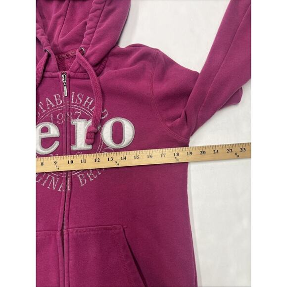Aeropostale Y2K Puff Print Embroidered Spell Out Zip Up Hoodie Womens Sz L Pink - Picture 10 of 12